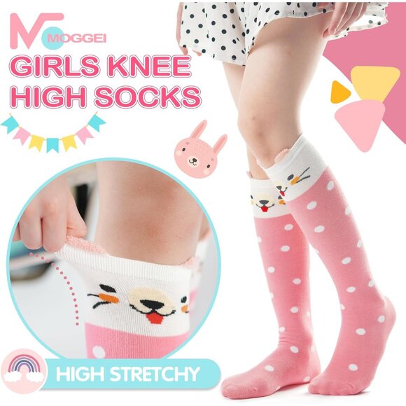 6 Pairs Kids Girls Knee High Socks Gift Long Crazy Silly Tall Funny Boot Cute An - Picture 2 of 6
